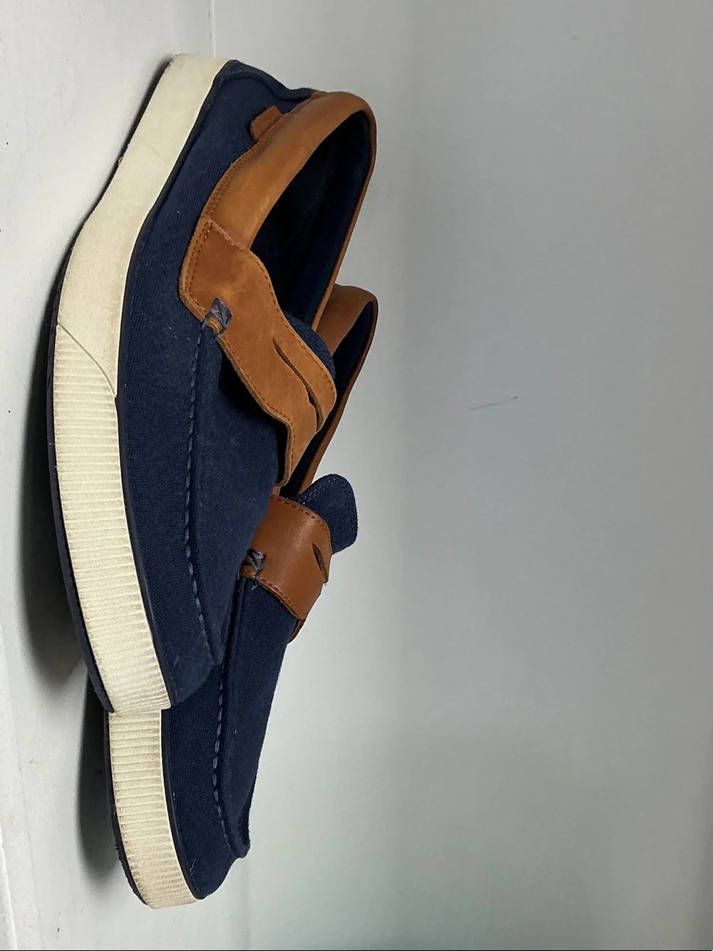 Cole Haan Navy and Brown Slip-On Penny Loafer